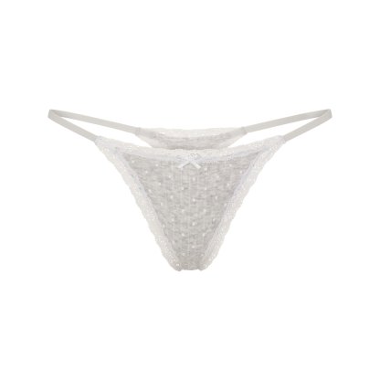 LIGHTWEIGHT COTTON POINTELLE LACE STRING THONG - LIGHT HEATHER GREY PIN DOT