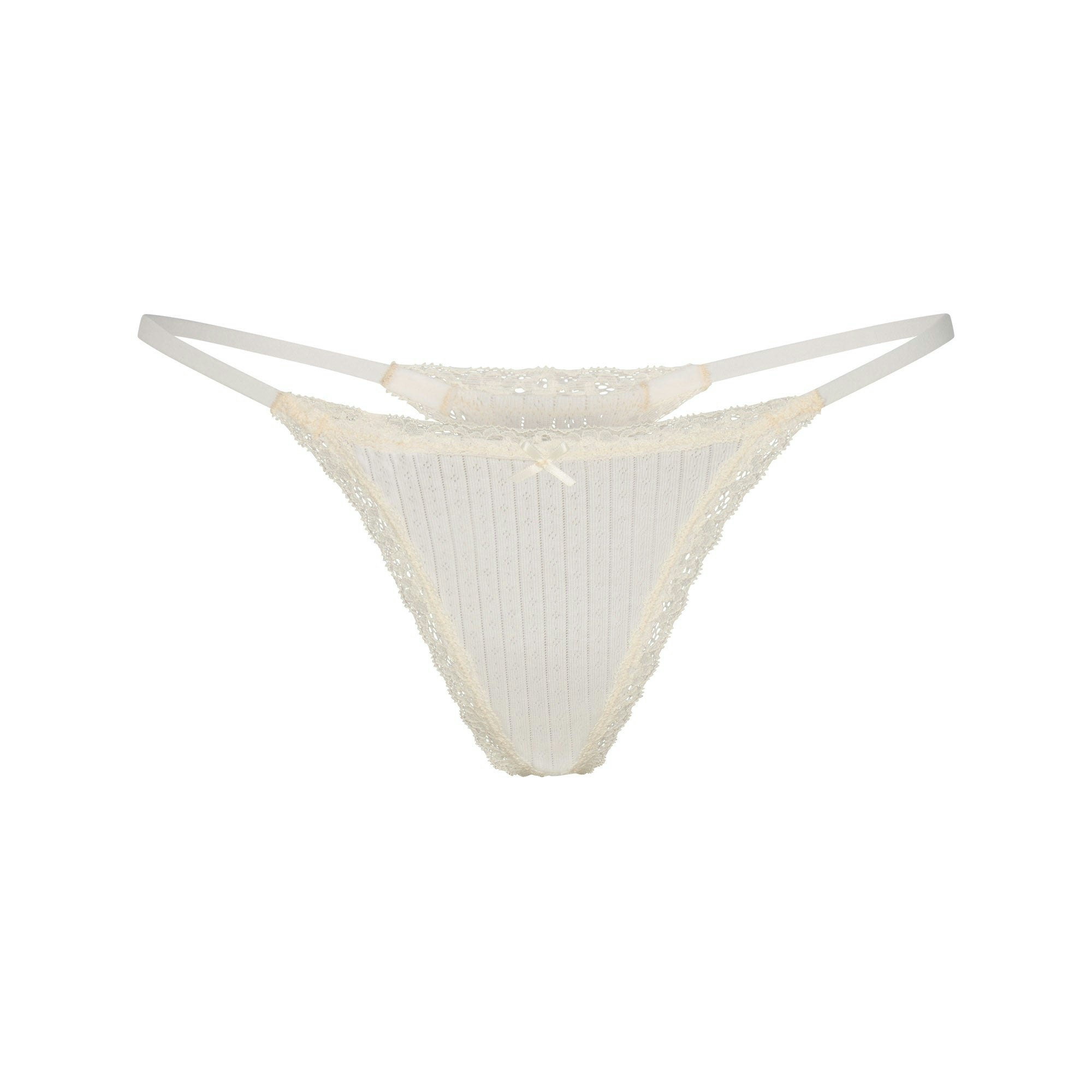 LIGHTWEIGHT COTTON POINTELLE LACE STRING THONG - MARBLE TONAL