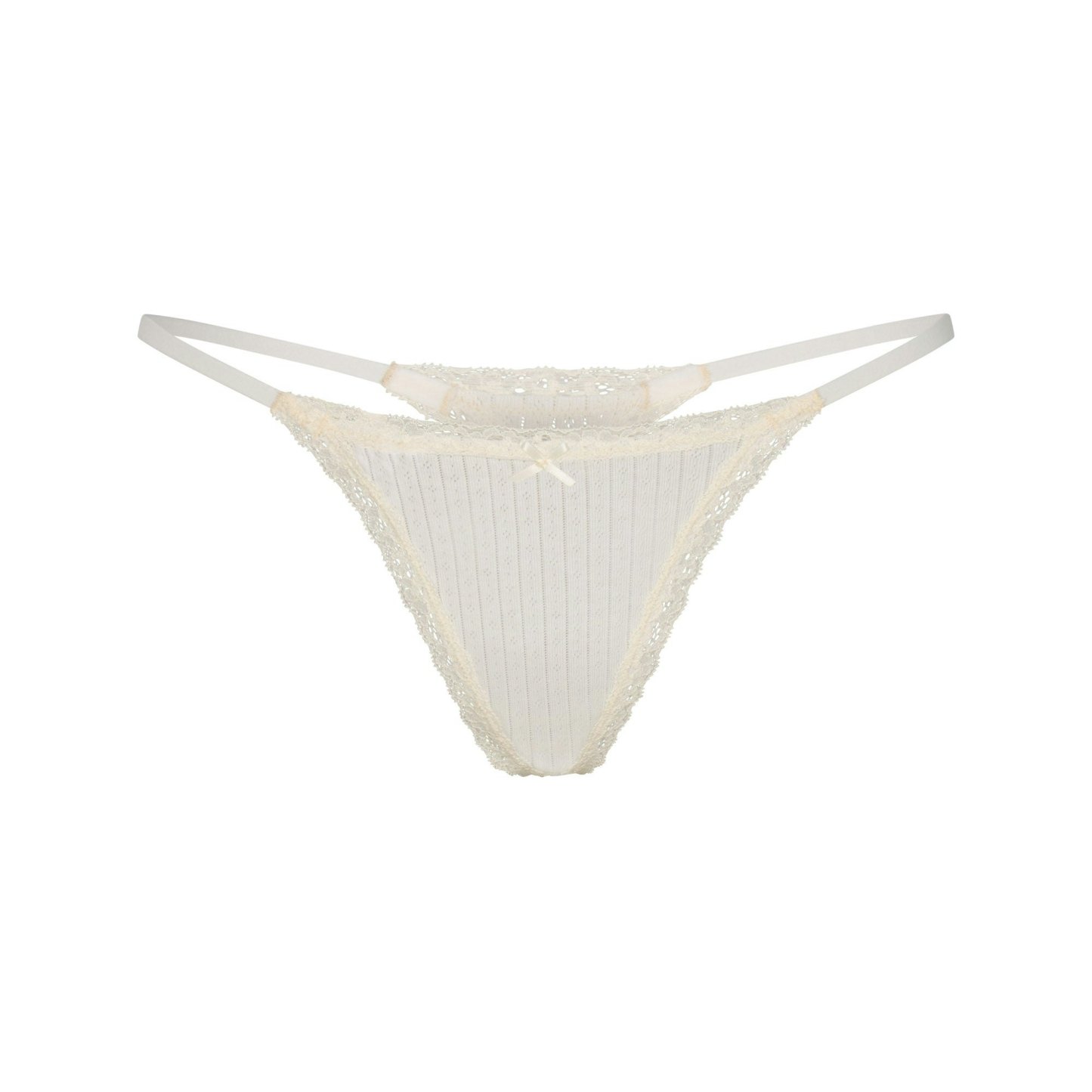 LIGHTWEIGHT COTTON POINTELLE LACE STRING THONG - MARBLE TONAL