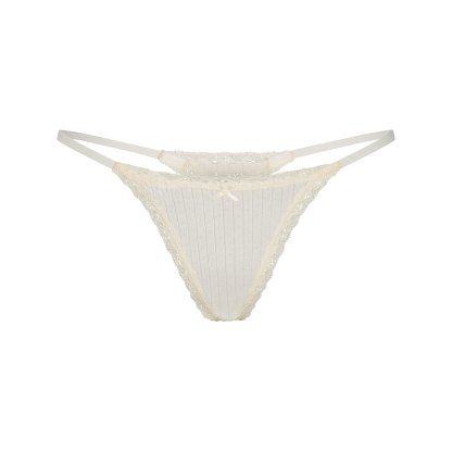 LIGHTWEIGHT COTTON POINTELLE LACE STRING THONG - MARBLE TONAL