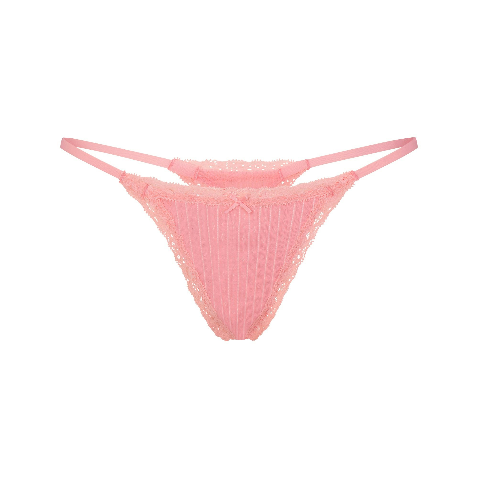 LIGHTWEIGHT COTTON POINTELLE LACE STRING THONG - MELON TONAL