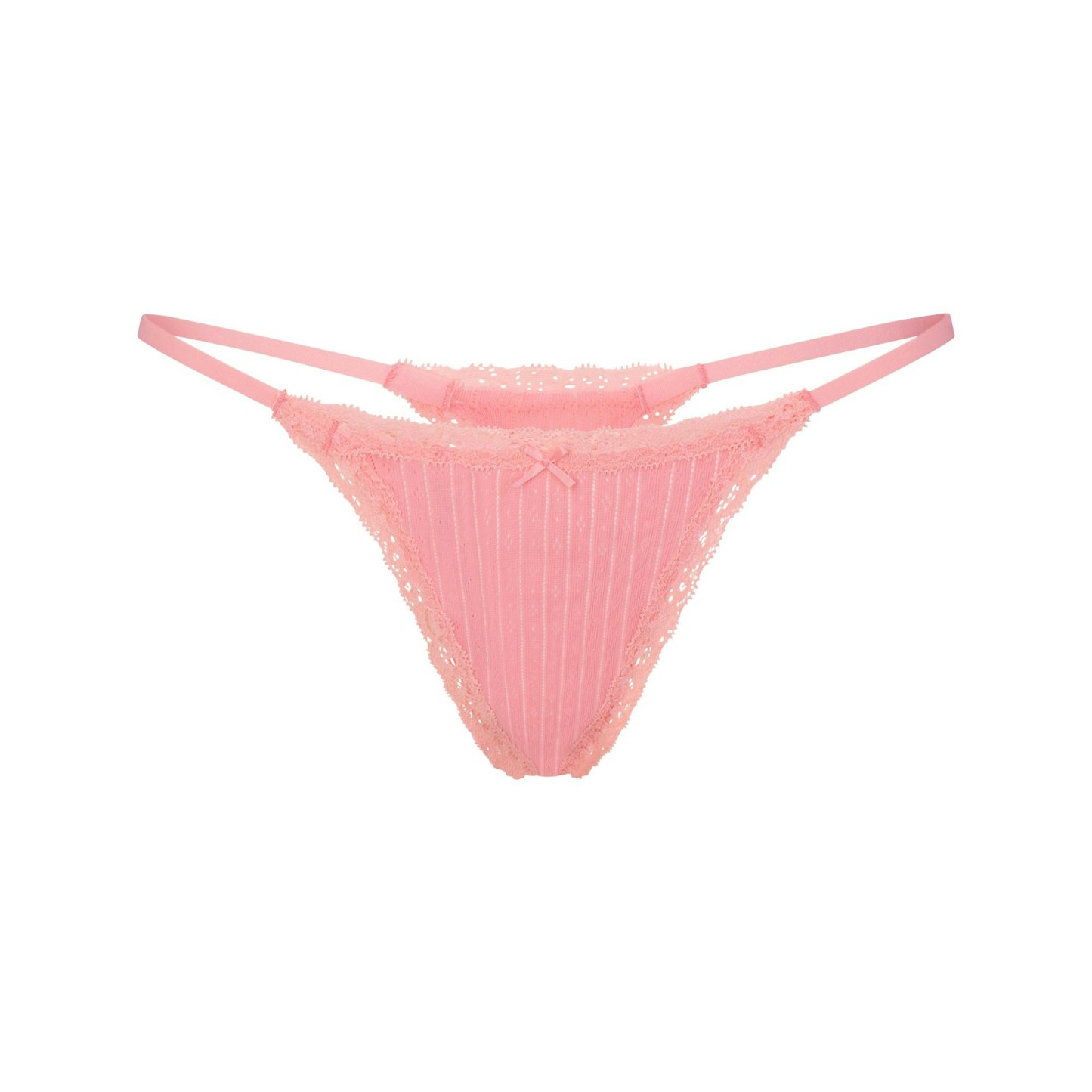 LIGHTWEIGHT COTTON POINTELLE LACE STRING THONG - MELON TONAL