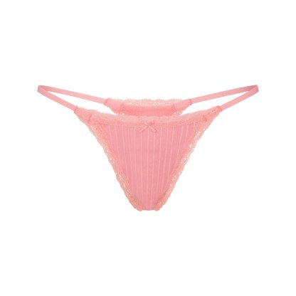 LIGHTWEIGHT COTTON POINTELLE LACE STRING THONG - MELON TONAL