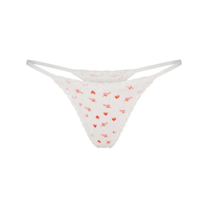 LIGHTWEIGHT COTTON POINTELLE LACE STRING THONG - SNOW ARROWED HEARTS
