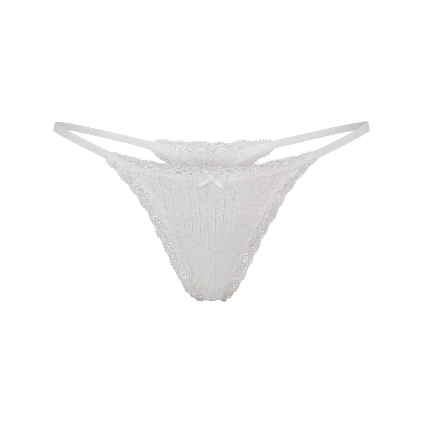 LIGHTWEIGHT COTTON POINTELLE LACE STRING THONG - SNOW