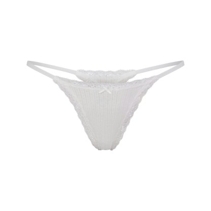 LIGHTWEIGHT COTTON POINTELLE LACE STRING THONG - SNOW