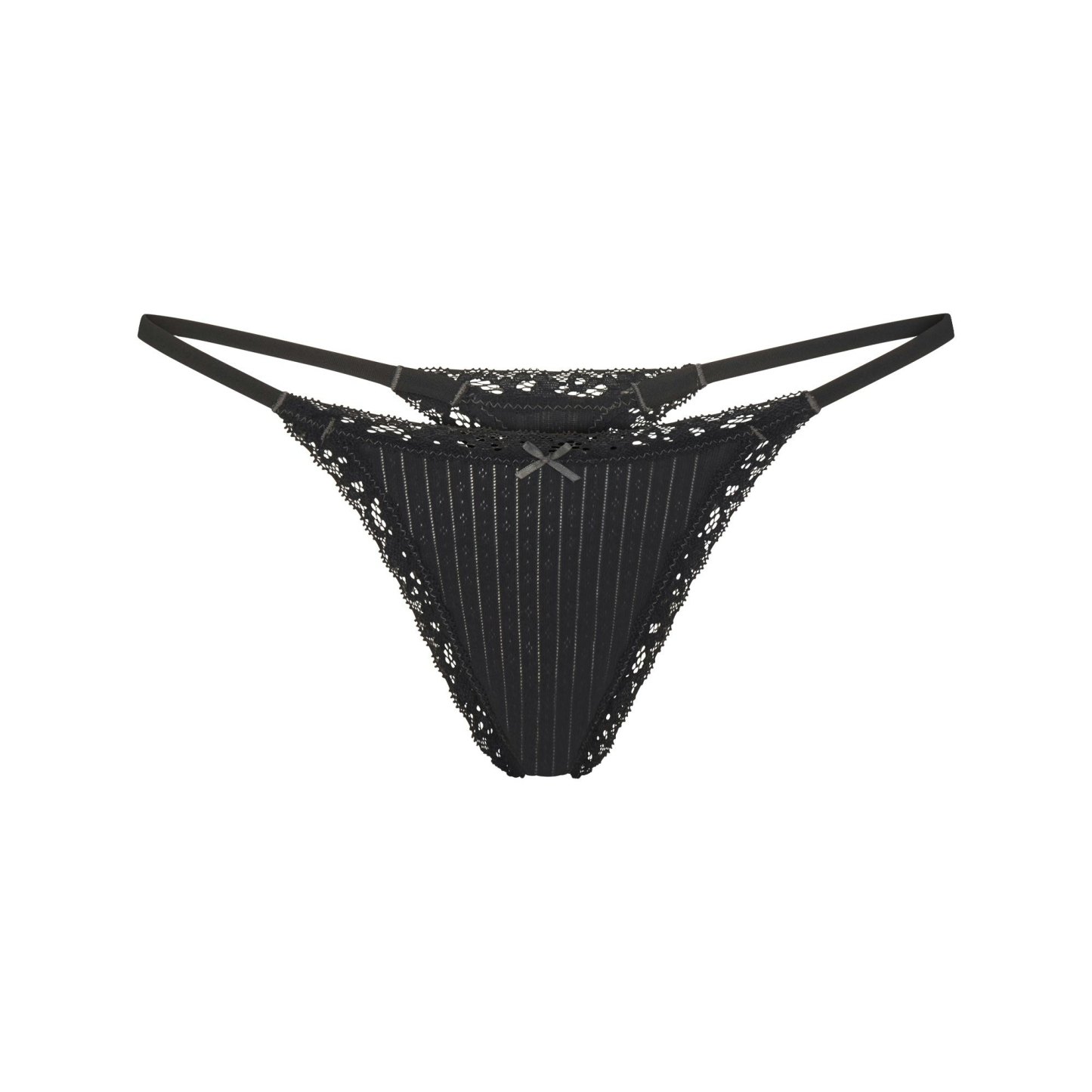 LIGHTWEIGHT COTTON POINTELLE LACE STRING THONG - SOOT TONAL