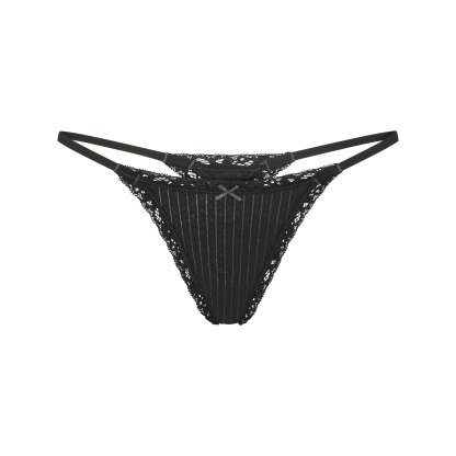 LIGHTWEIGHT COTTON POINTELLE LACE STRING THONG - SOOT TONAL