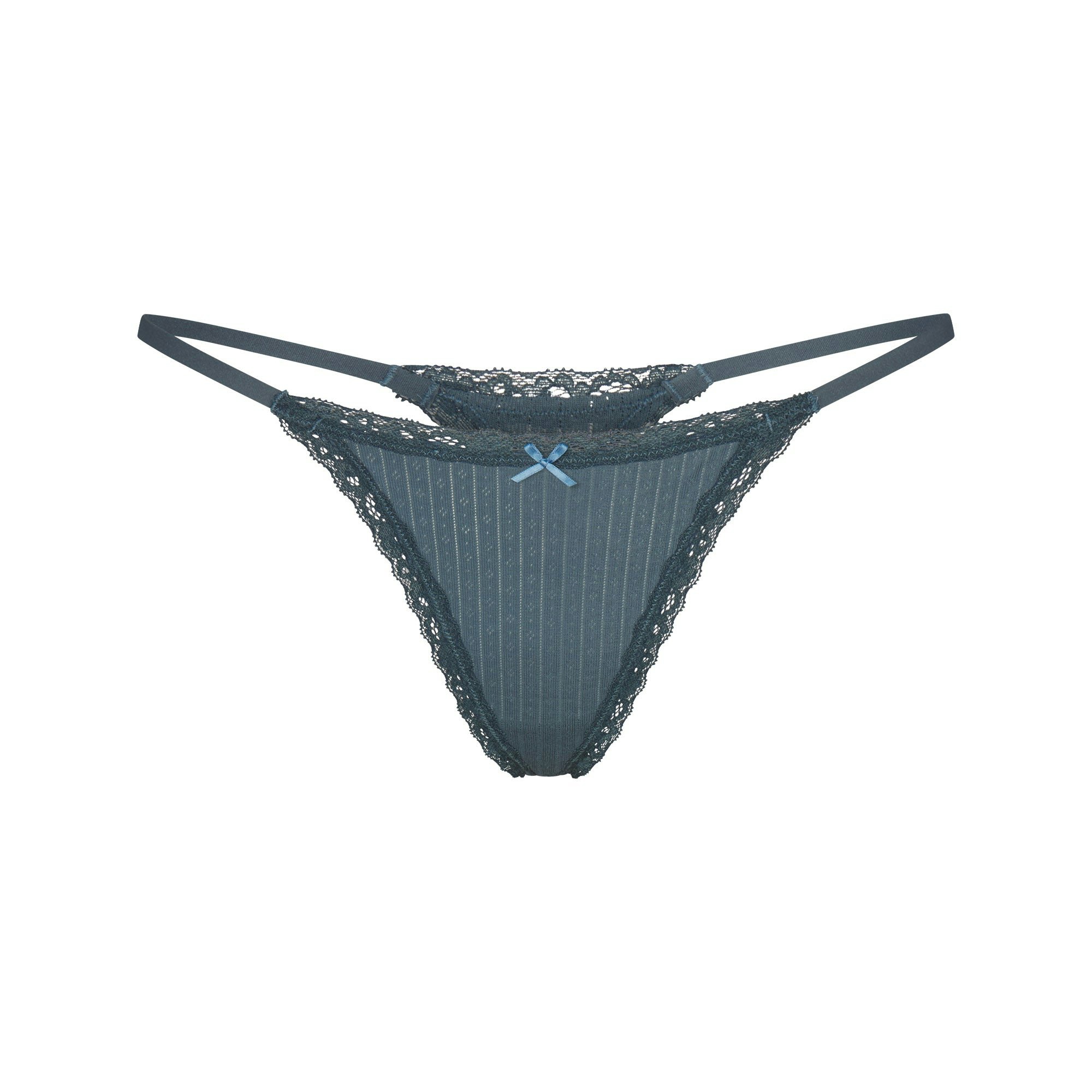 LIGHTWEIGHT COTTON POINTELLE LACE STRING THONG - ZIRCON TONAL