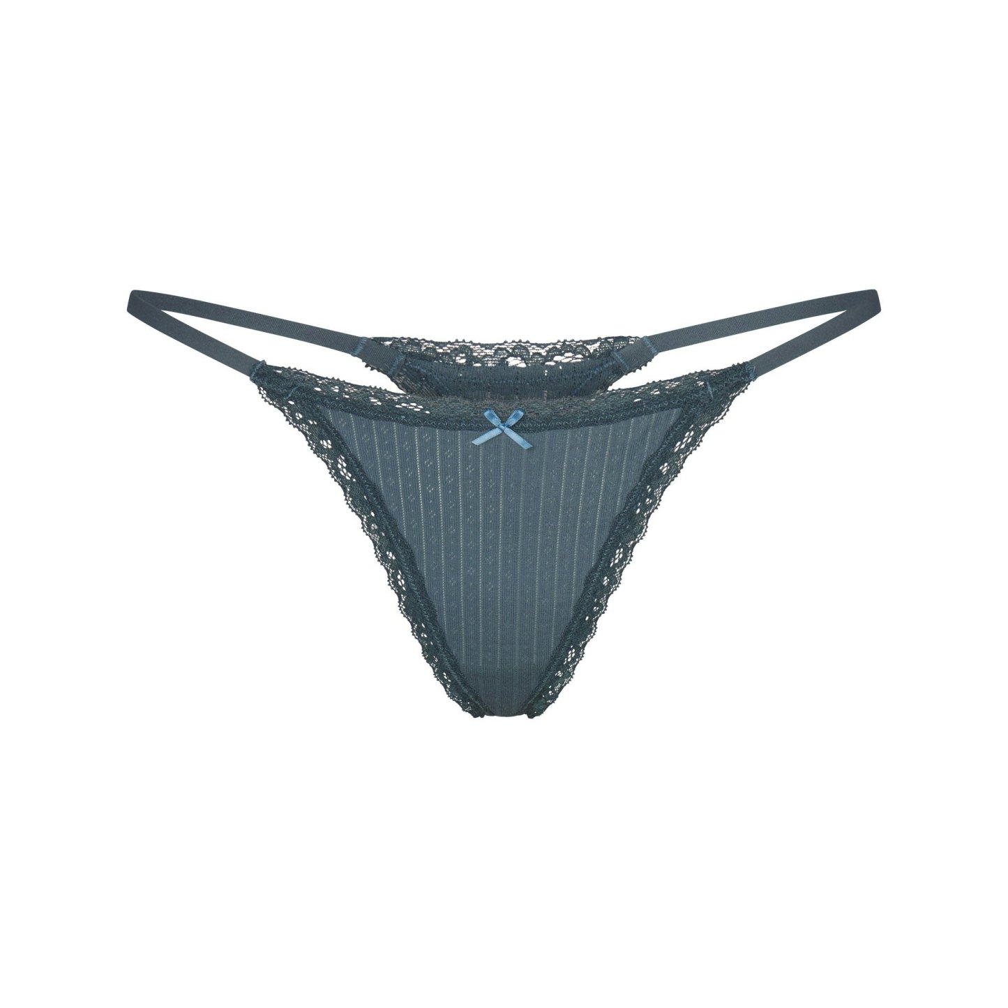 LIGHTWEIGHT COTTON POINTELLE LACE STRING THONG - ZIRCON TONAL
