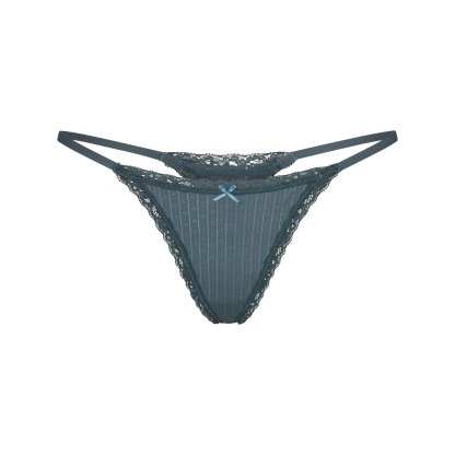 LIGHTWEIGHT COTTON POINTELLE LACE STRING THONG - ZIRCON TONAL
