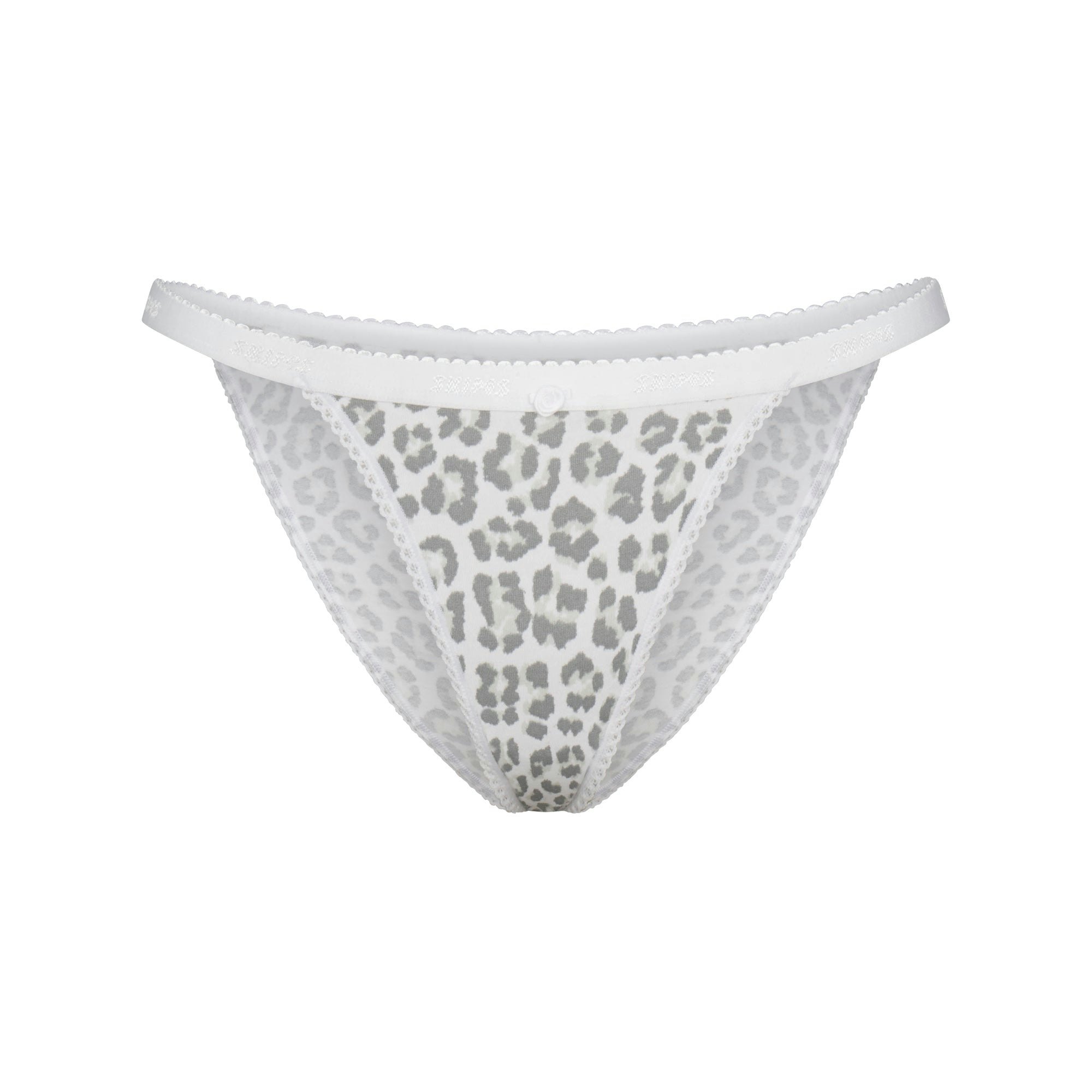 LIGHTWEIGHT COTTON LOGO PICOT STRING BIKINI - SNOW LEOPARD PRINT