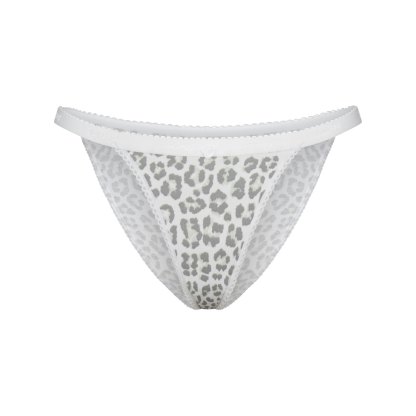 LIGHTWEIGHT COTTON LOGO PICOT STRING BIKINI - SNOW LEOPARD PRINT