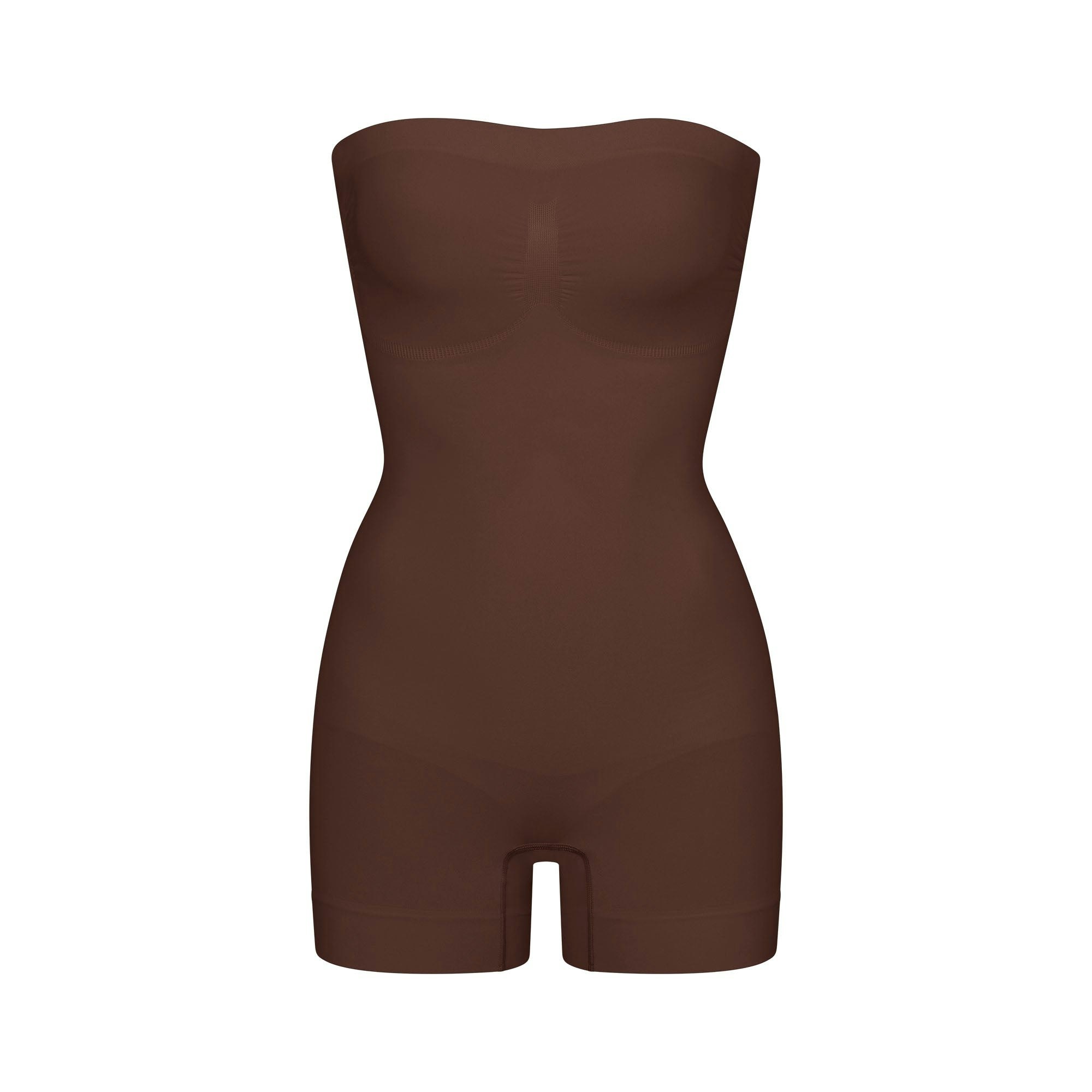SEAMLESS SCULPT STRAPLESS SHORTIE BODYSUIT - COCOA