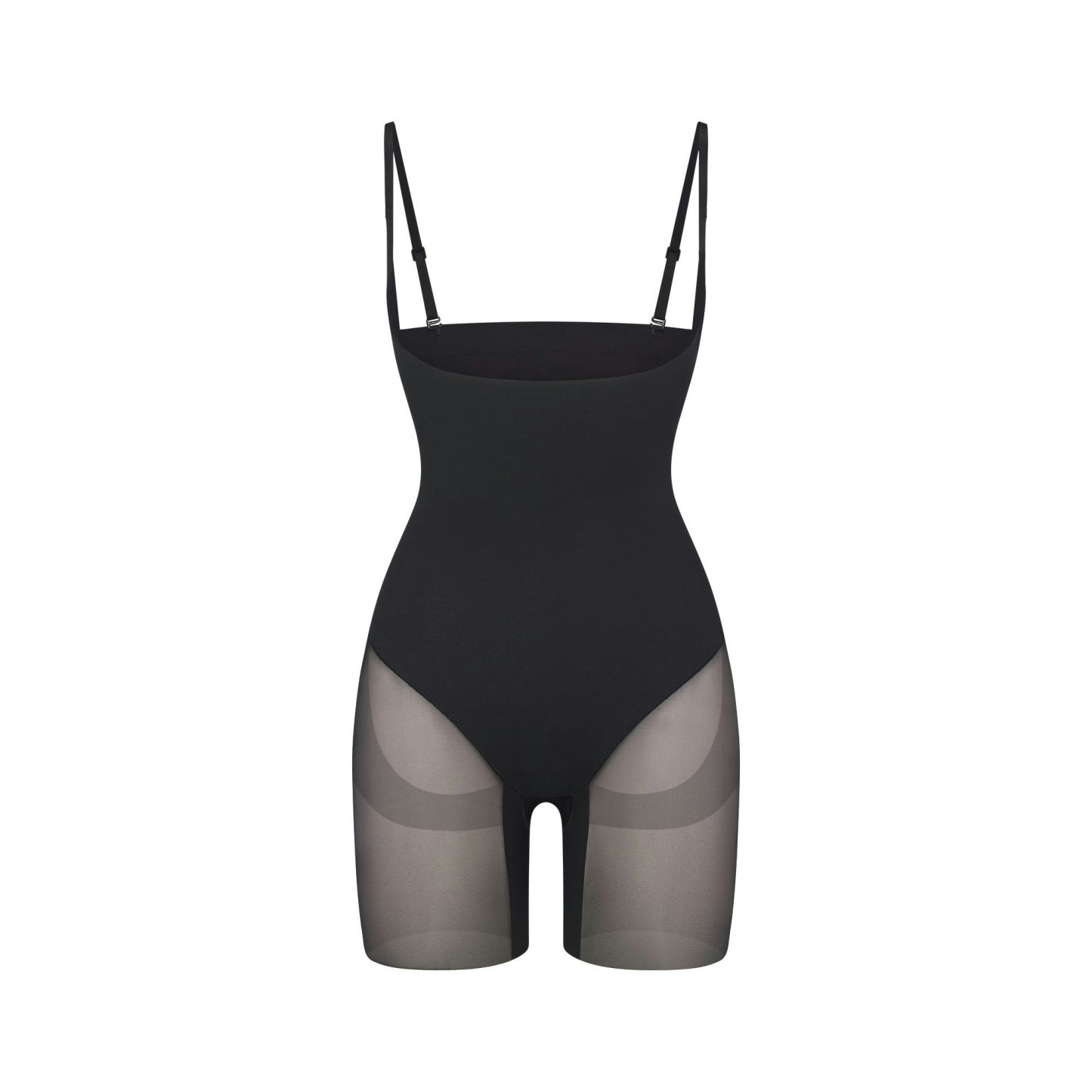 POWER MESH SHAPEWEAR CORE SCULPT OPEN BUST MID THIGH BODYSUIT - ONYX