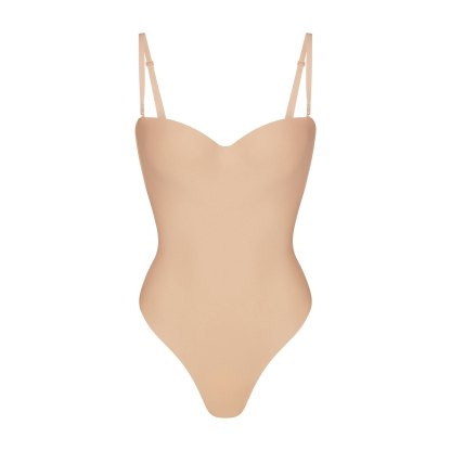 SKIMS BODY UNDERWIRE THONG BODYSUIT - CLAY