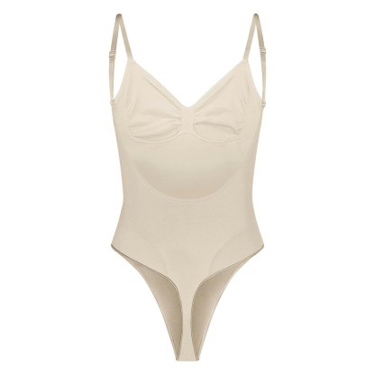 SEAMLESS SCULPT LOW BACK THONG BODYSUIT - SAND