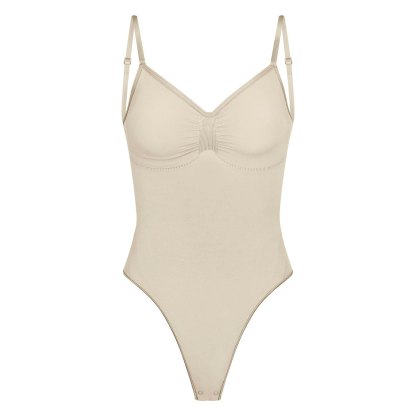 SEAMLESS SCULPT LOW BACK THONG BODYSUIT - SAND