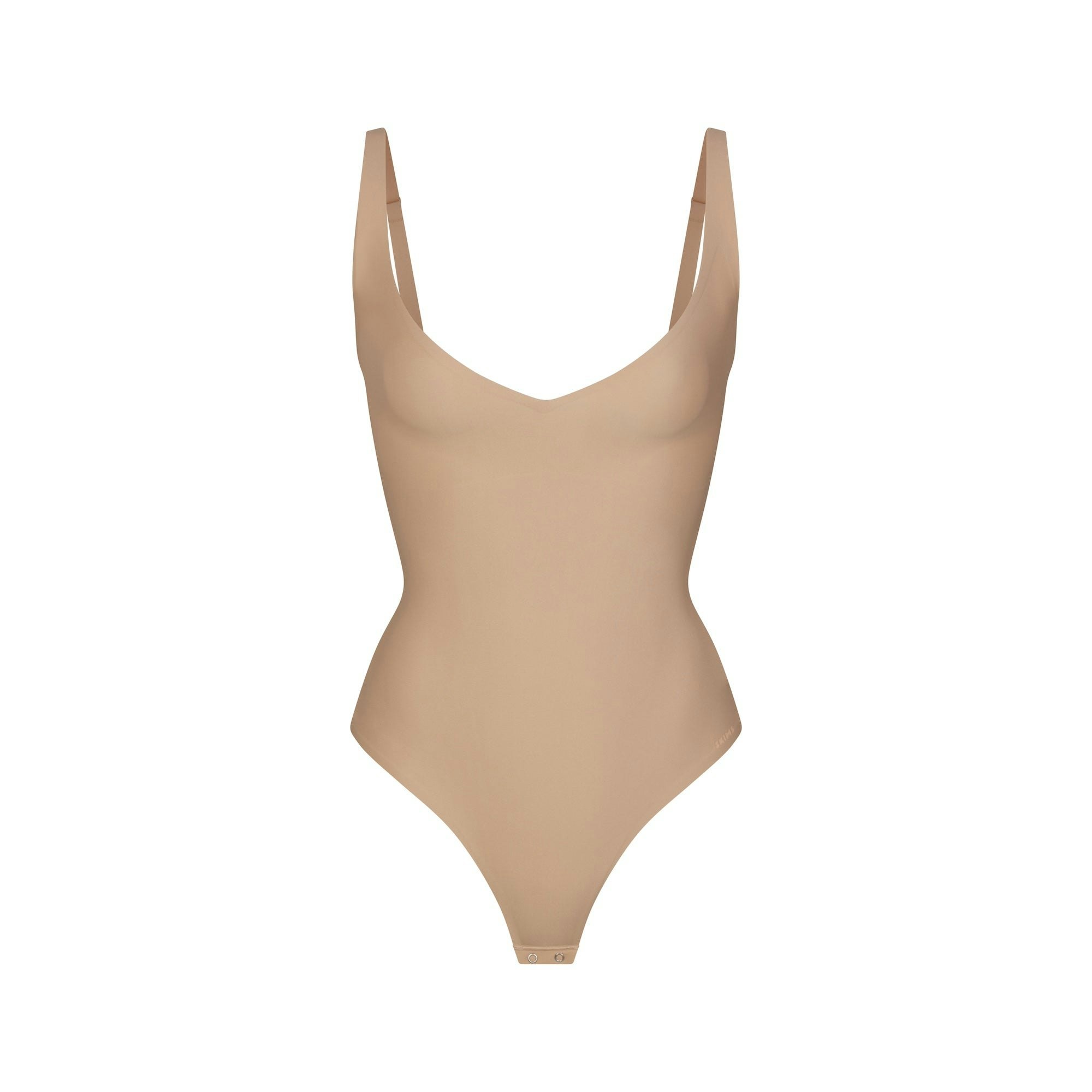 SKIMS BODY CORE SCULPT PLUNGE THONG BODYSUIT - CLAY