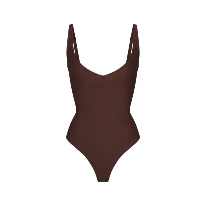 SKIMS BODY CORE SCULPT PLUNGE THONG BODYSUIT - COCOA