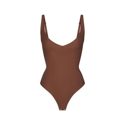 SKIMS BODY CORE SCULPT PLUNGE THONG BODYSUIT - JASPER