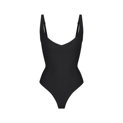 SKIMS BODY CORE SCULPT PLUNGE THONG BODYSUIT - ONYX