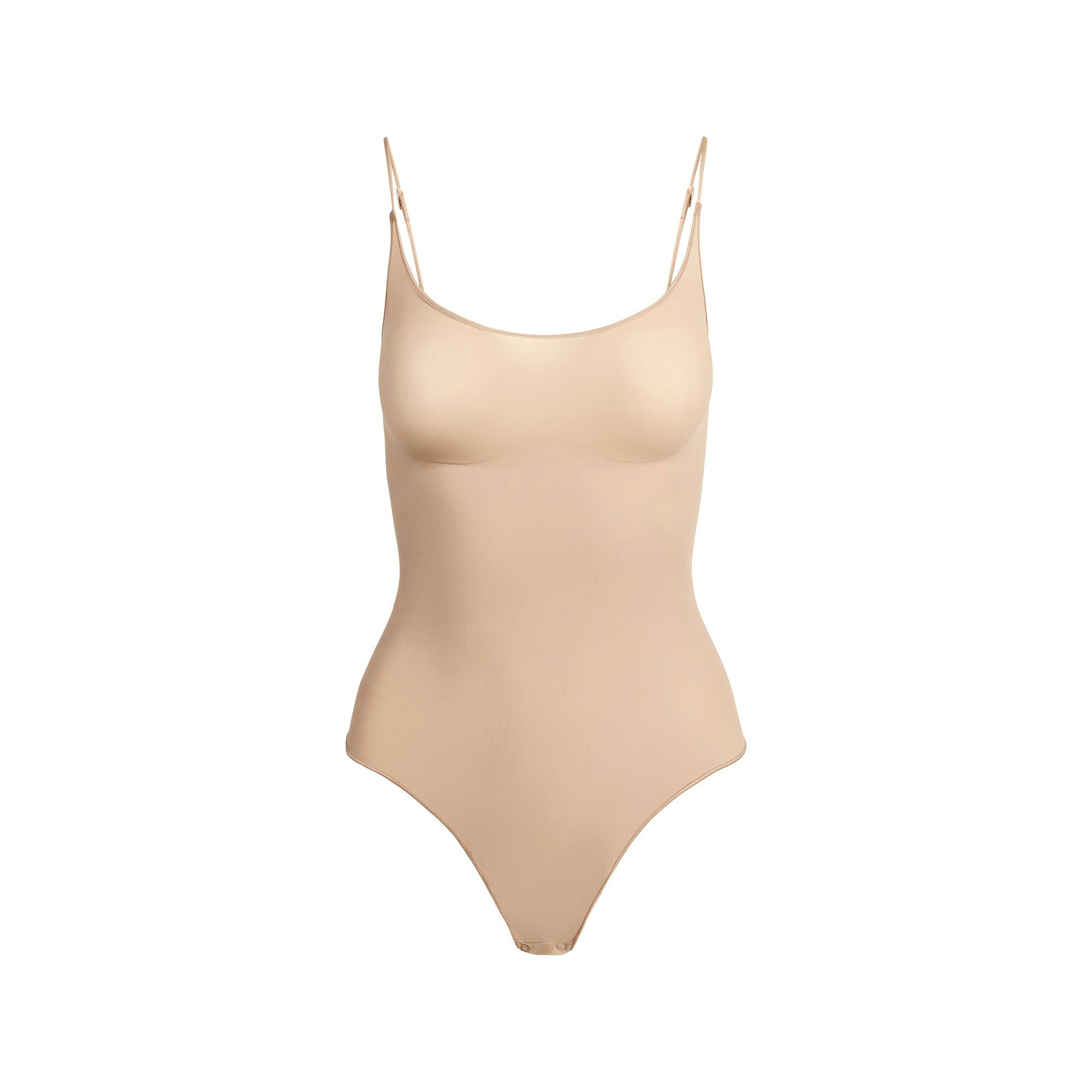 SHEER SEAMLESS THONG BODYSUIT - CLAY