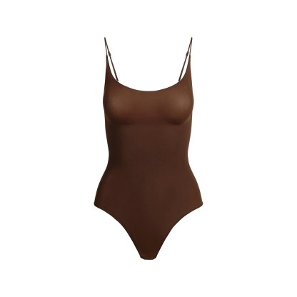 SHEER SEAMLESS THONG BODYSUIT - COCOA