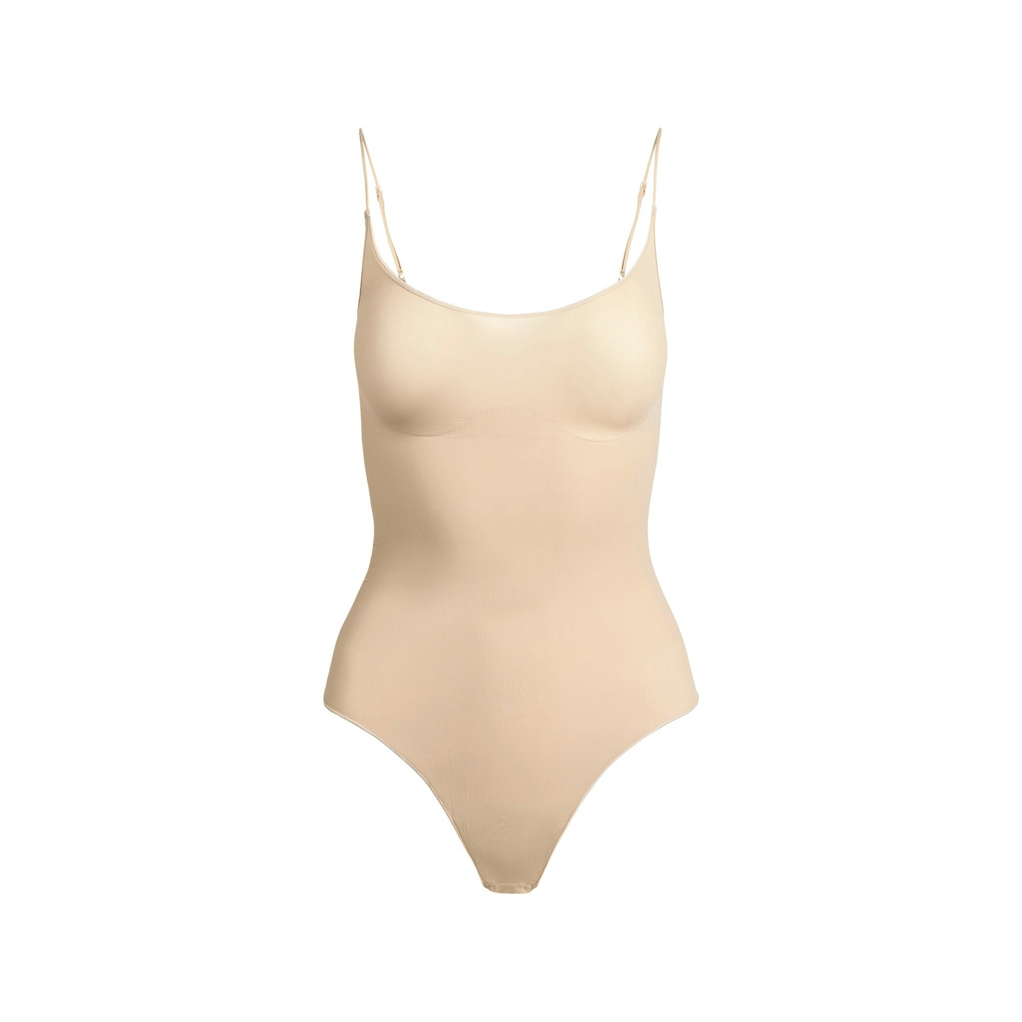 SHEER SEAMLESS THONG BODYSUIT - SAND