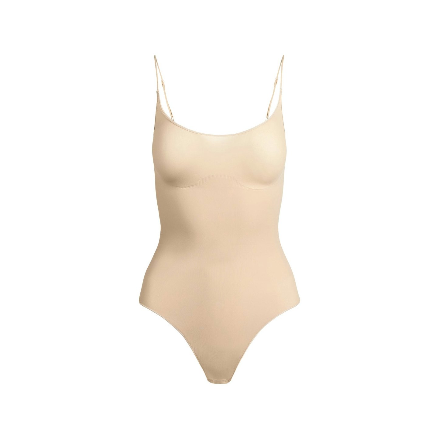 SHEER SEAMLESS THONG BODYSUIT - SAND