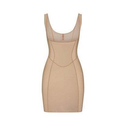 POWER MESH SHAPEWEAR OPEN BUST SLIP DRESS - CLAY