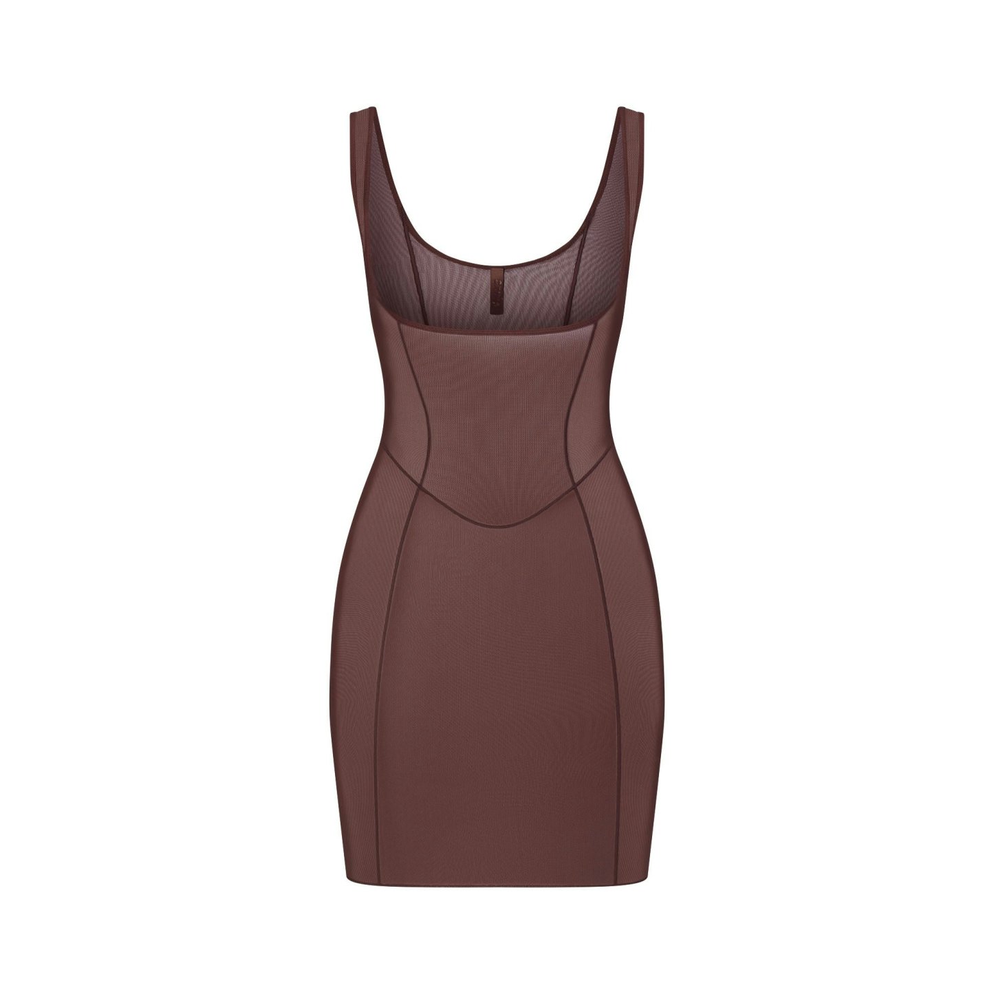 POWER MESH SHAPEWEAR OPEN BUST SLIP DRESS - COCOA