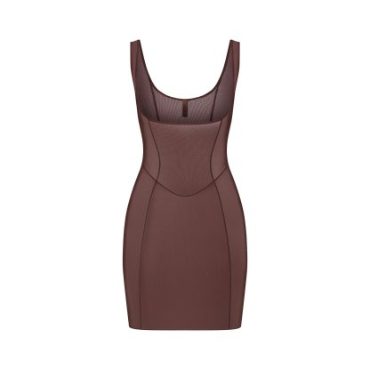 POWER MESH SHAPEWEAR OPEN BUST SLIP DRESS - COCOA