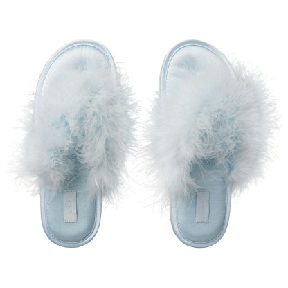 FAUX FEATHER SLIPPER - BABY BLUE