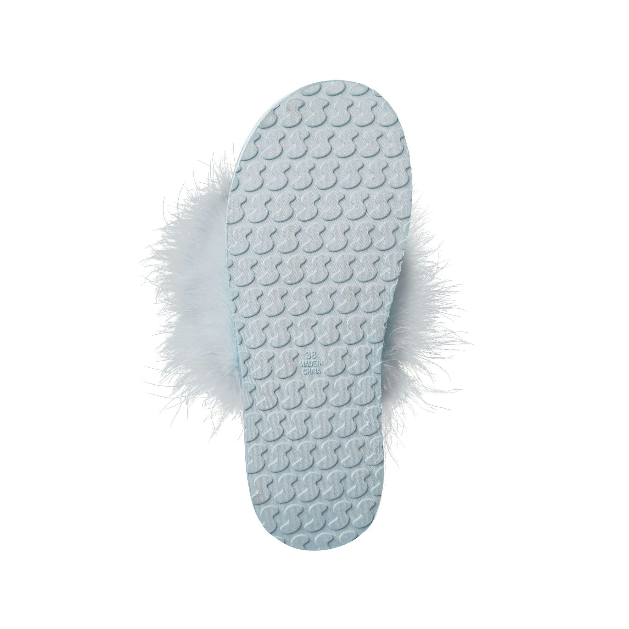 FAUX FEATHER SLIPPER - BABY BLUE