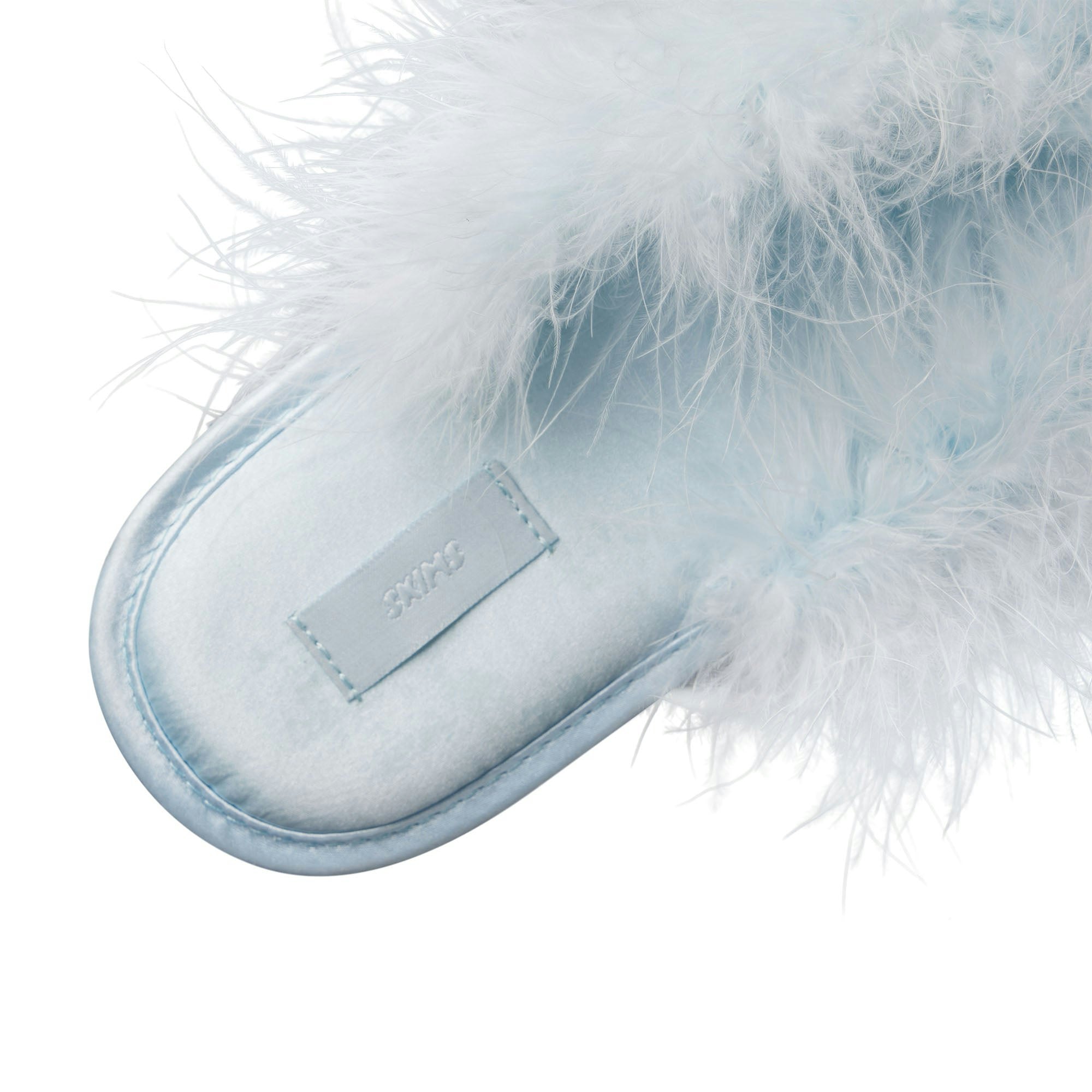 FAUX FEATHER SLIPPER - BABY BLUE