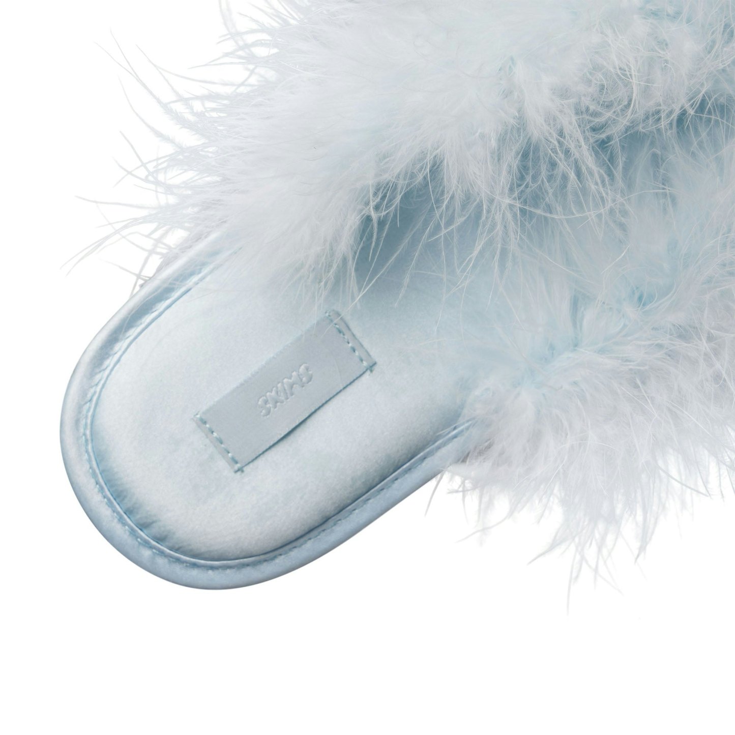 FAUX FEATHER SLIPPER - BABY BLUE
