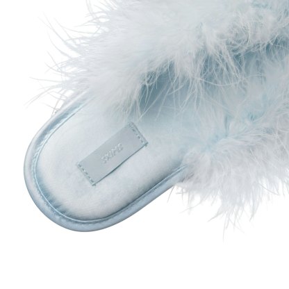 FAUX FEATHER SLIPPER - BABY BLUE