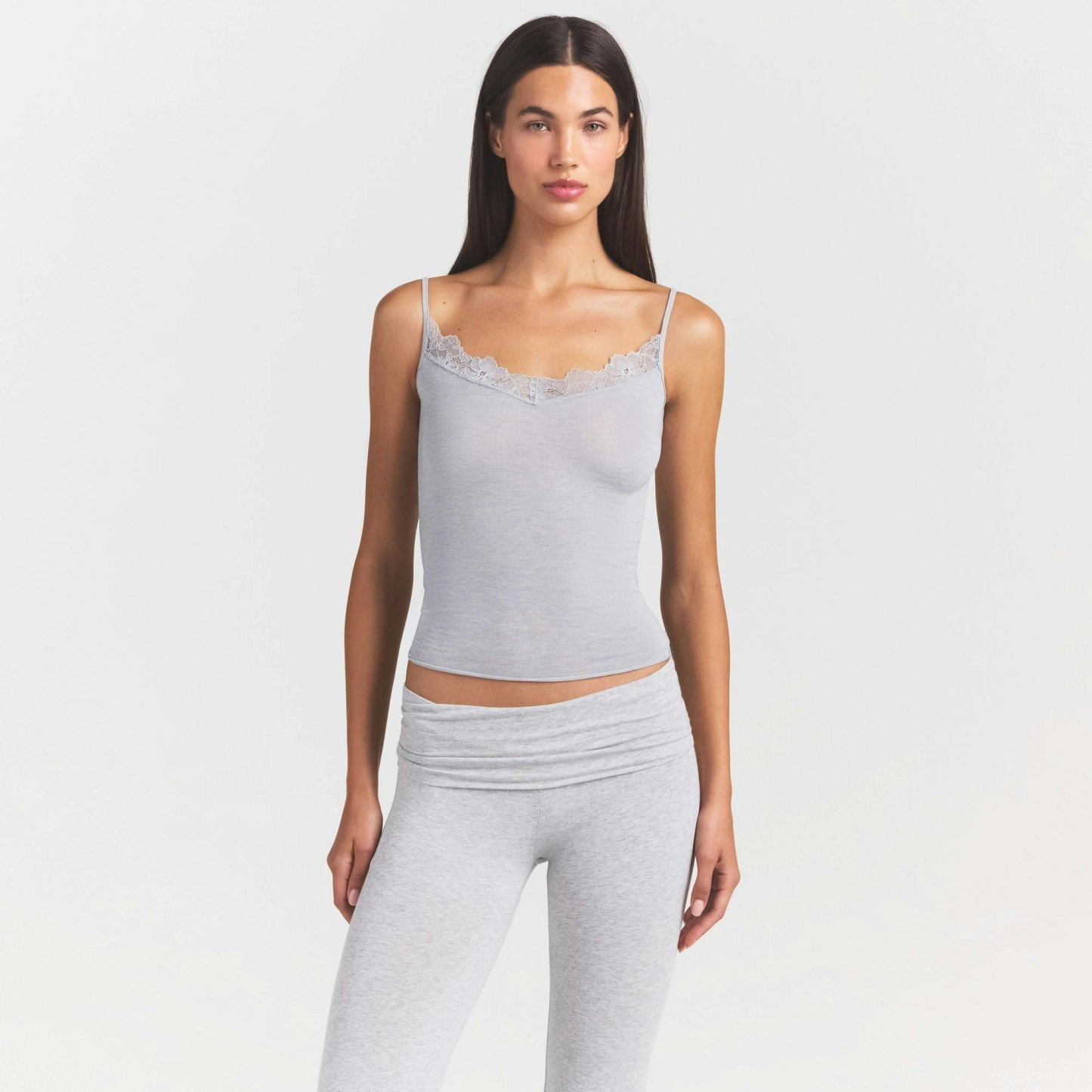 SHEER MODAL LACE CAMI - HEATHER GREY - image 2