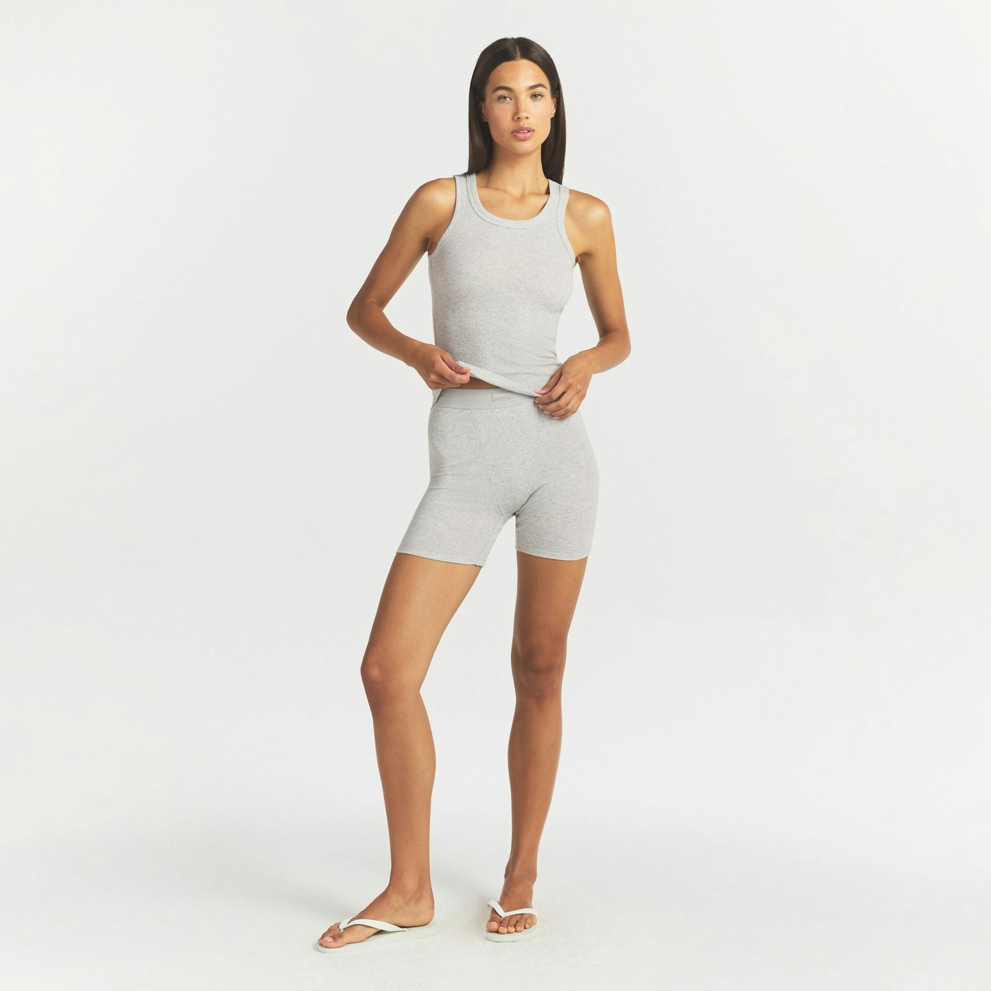 COTTON RIB SCOOP NECK TANK - LIGHT HEATHER GREY