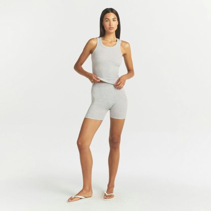 COTTON RIB SCOOP NECK TANK - LIGHT HEATHER GREY
