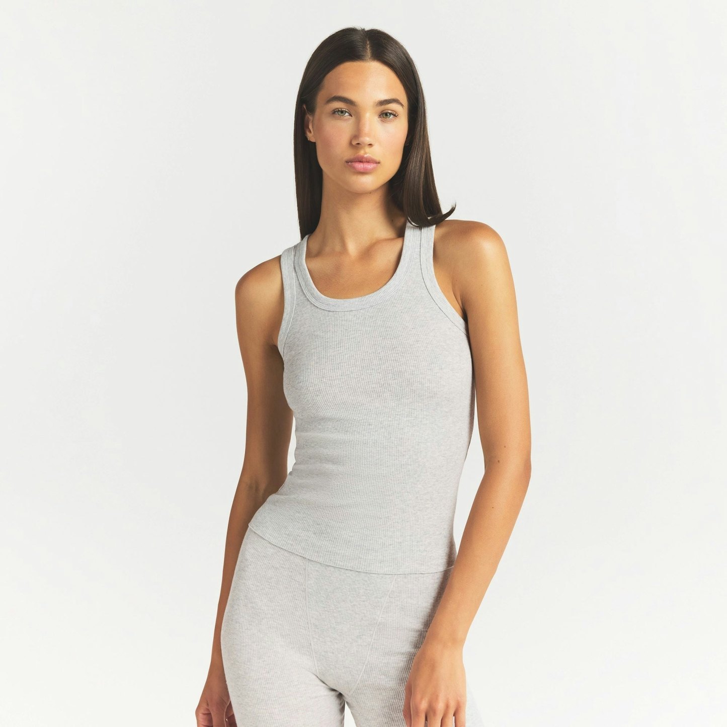 COTTON RIB SCOOP NECK TANK - LIGHT HEATHER GREY - image 2