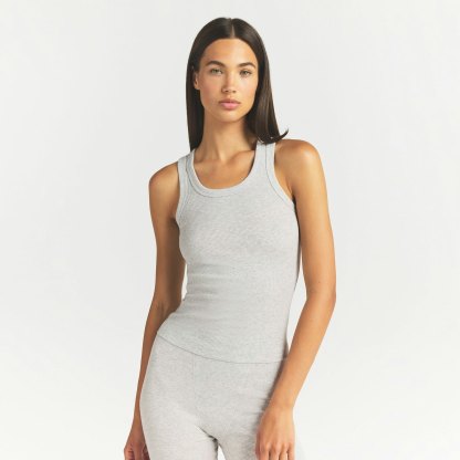 COTTON RIB SCOOP NECK TANK - LIGHT HEATHER GREY - image 2