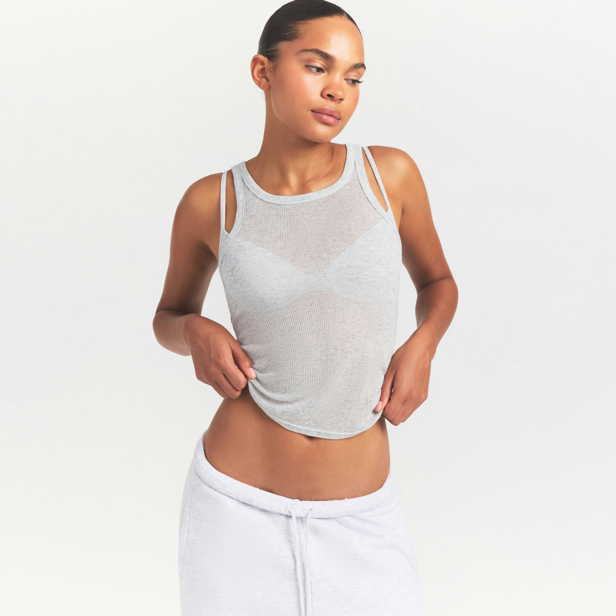 SHEER RIB TANK - LIGHT HEATHER GREY - image 2