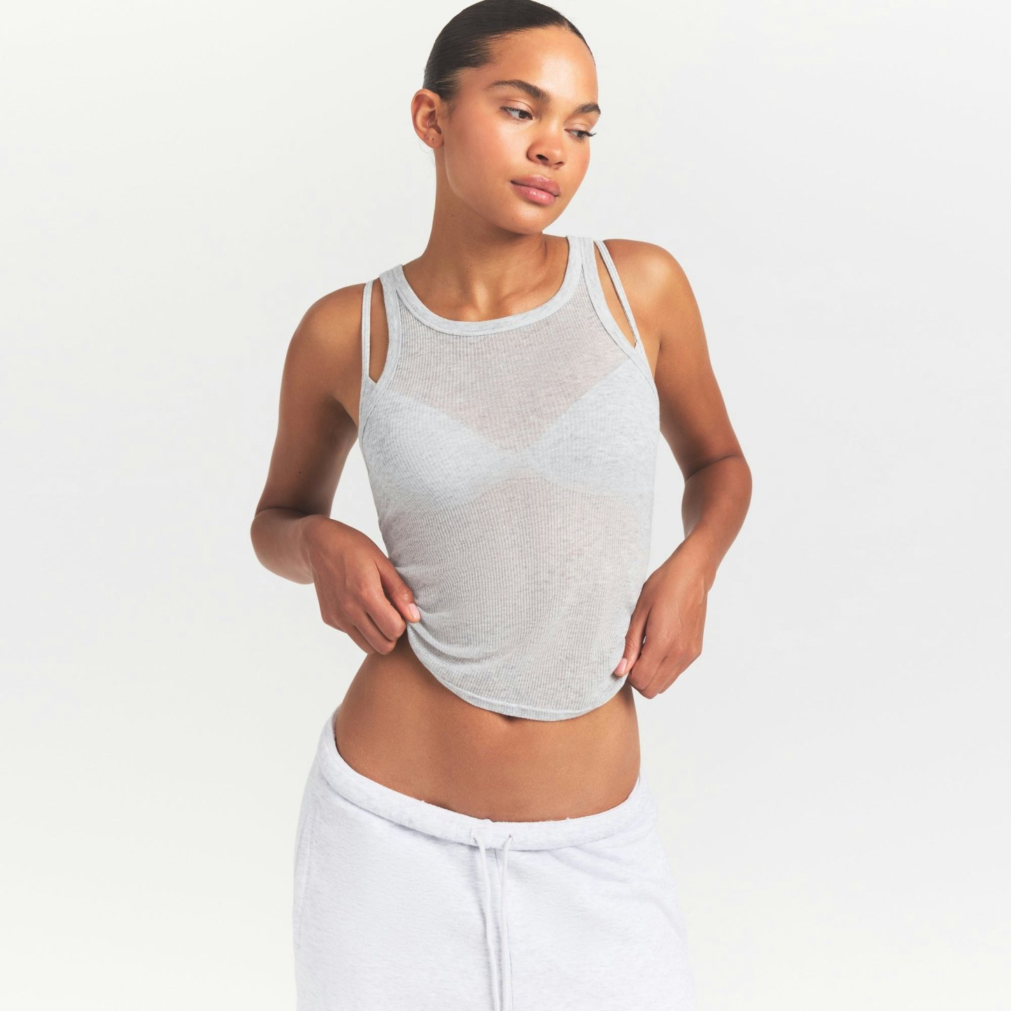 SHEER RIB TANK - LIGHT HEATHER GREY - image 2