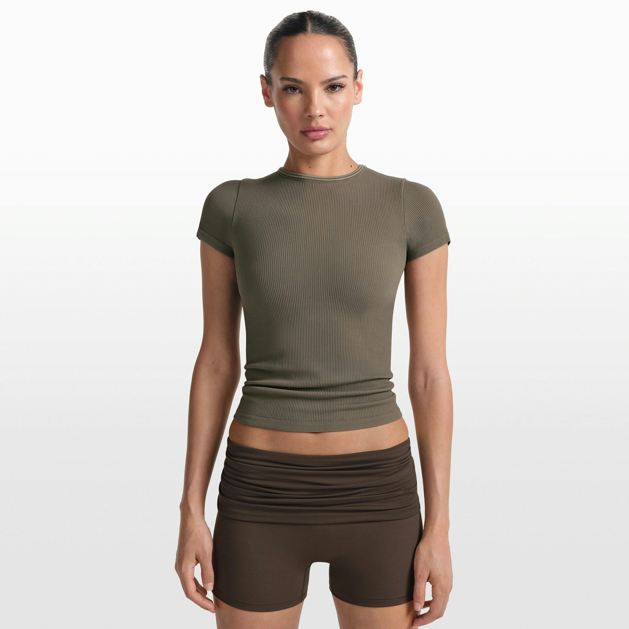 NikeSKIMS RIBBED SEAMLESS BABY TEE - DUSTY OAKMOSS - image 27