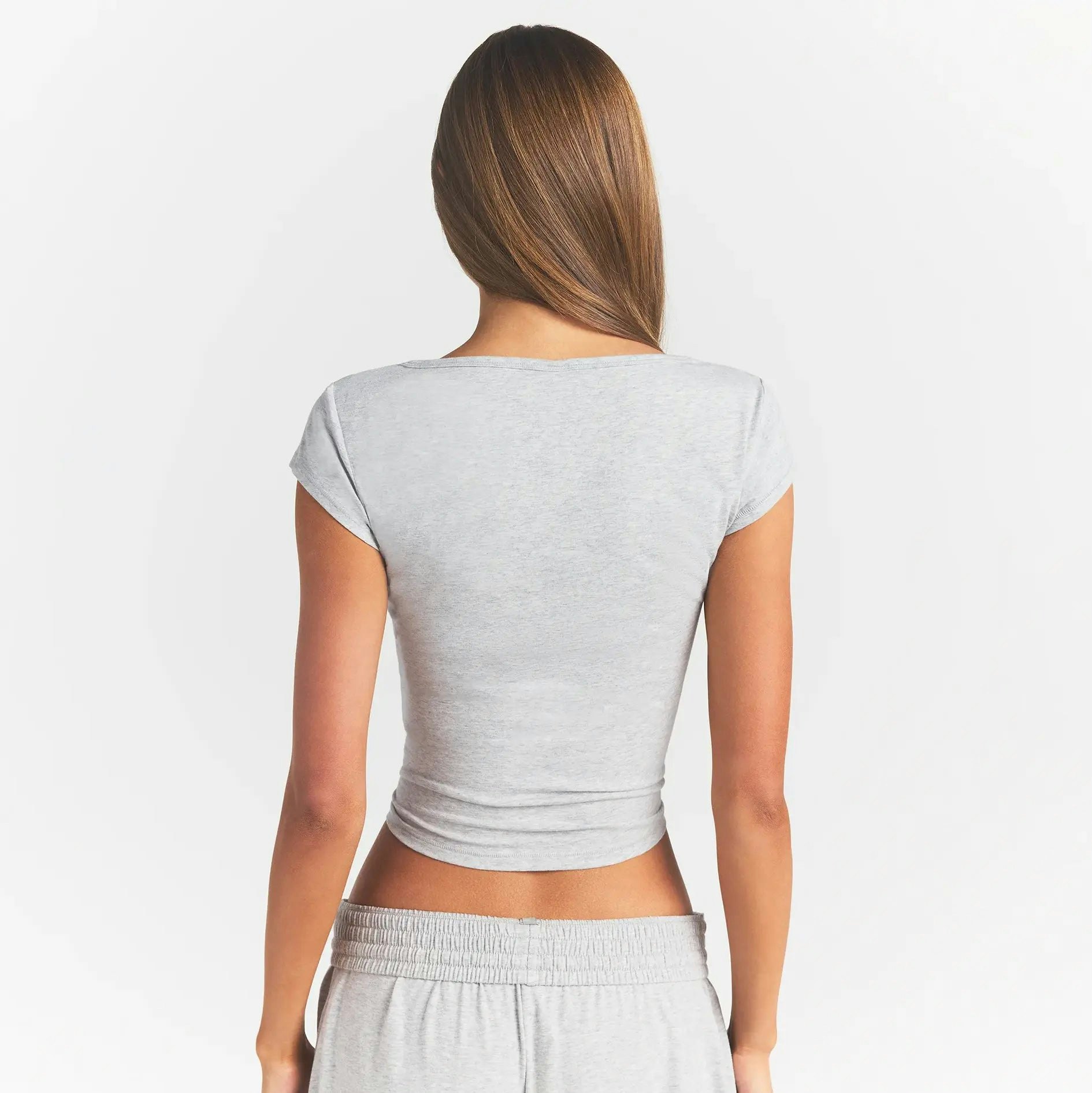 COTTON JERSEY SCOOP NECK T-SHIRT - LIGHT HEATHER GREY - image 19