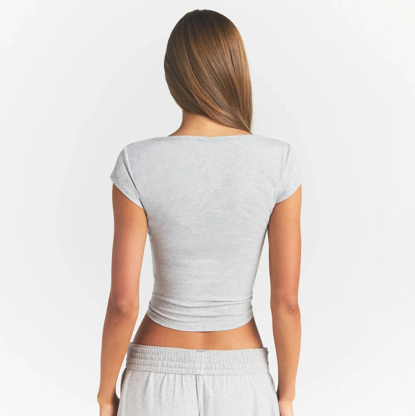 COTTON JERSEY SCOOP NECK T-SHIRT - LIGHT HEATHER GREY - image 19