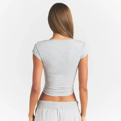 COTTON JERSEY SCOOP NECK T-SHIRT - LIGHT HEATHER GREY - image 19
