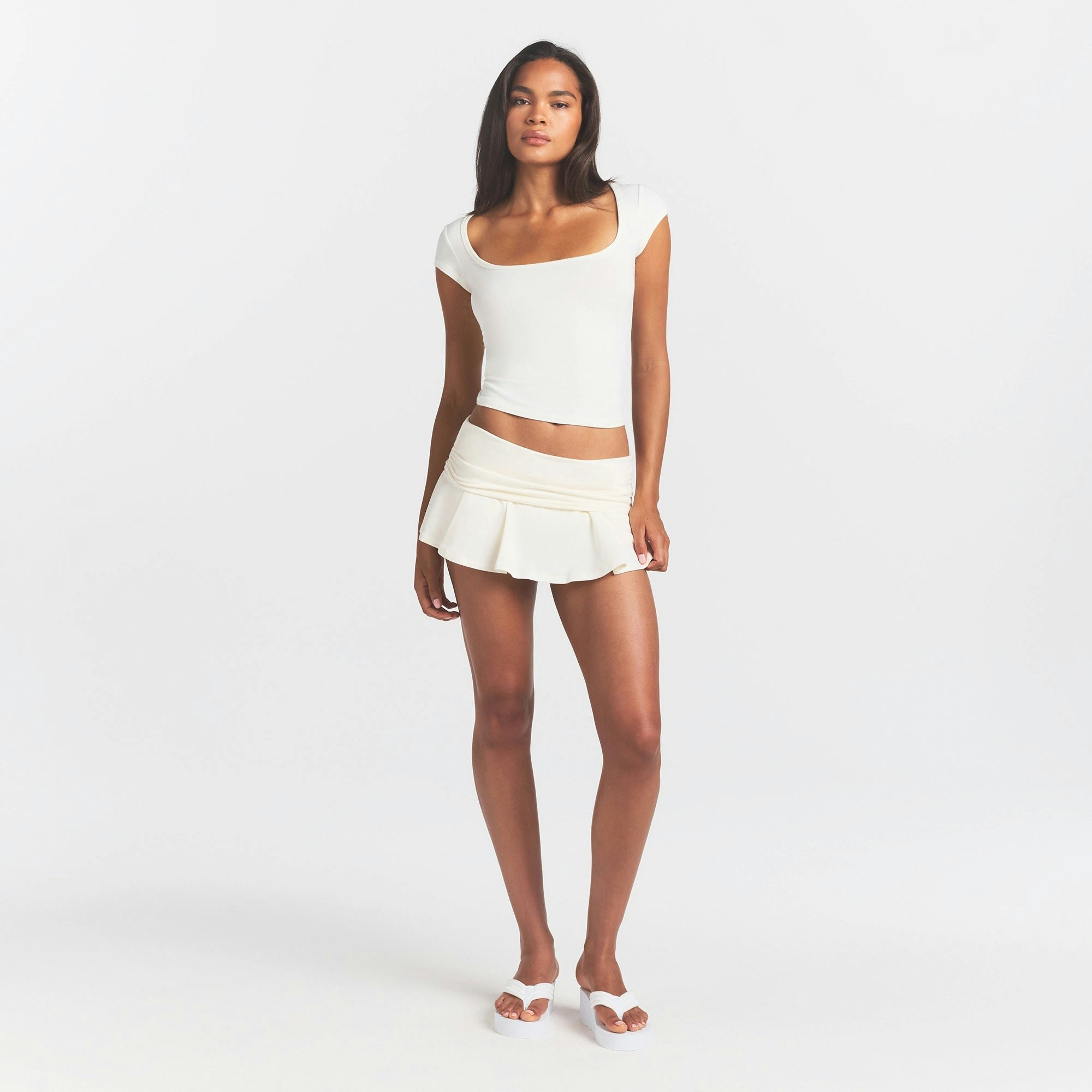 COTTON JERSEY SCOOP NECK T-SHIRT - MARBLE